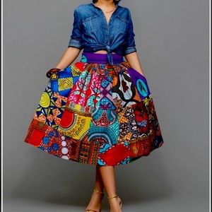 Grass Fields African Print Midi Skirt